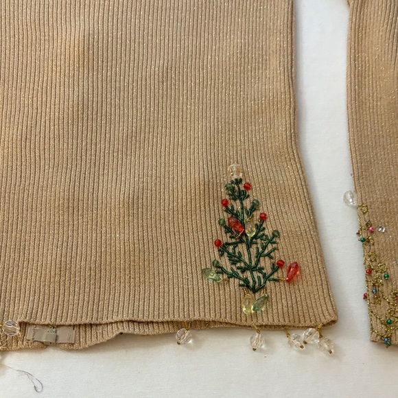 Christmas Festive Beige Cardigan/Holiday Embellishments/large/Just B/2pieces - Picture 9 of 16